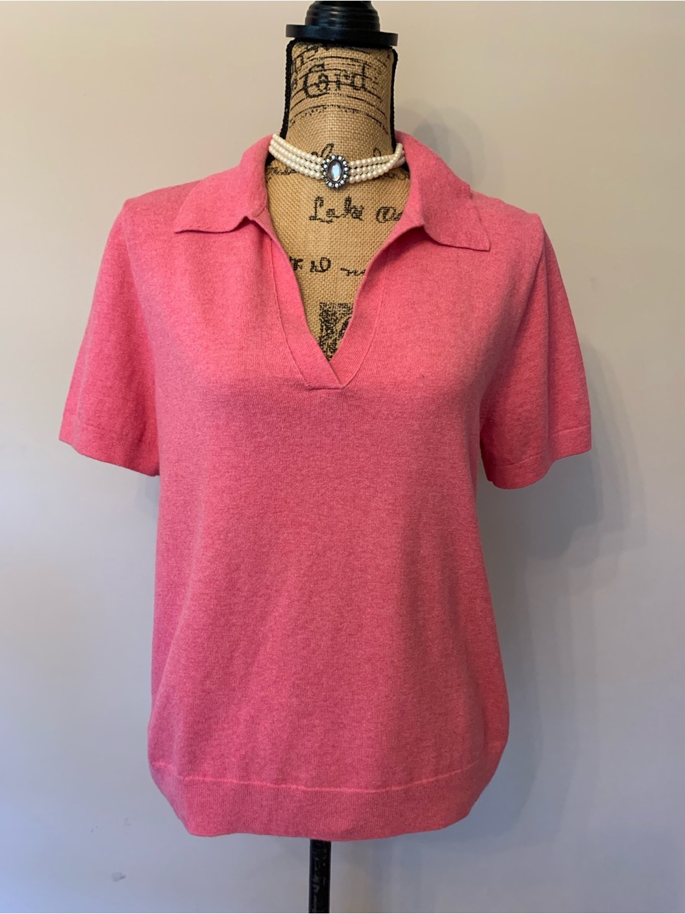 J CREW ladies cotton blend pink rose polo short sleeve sweater, size medium NWT